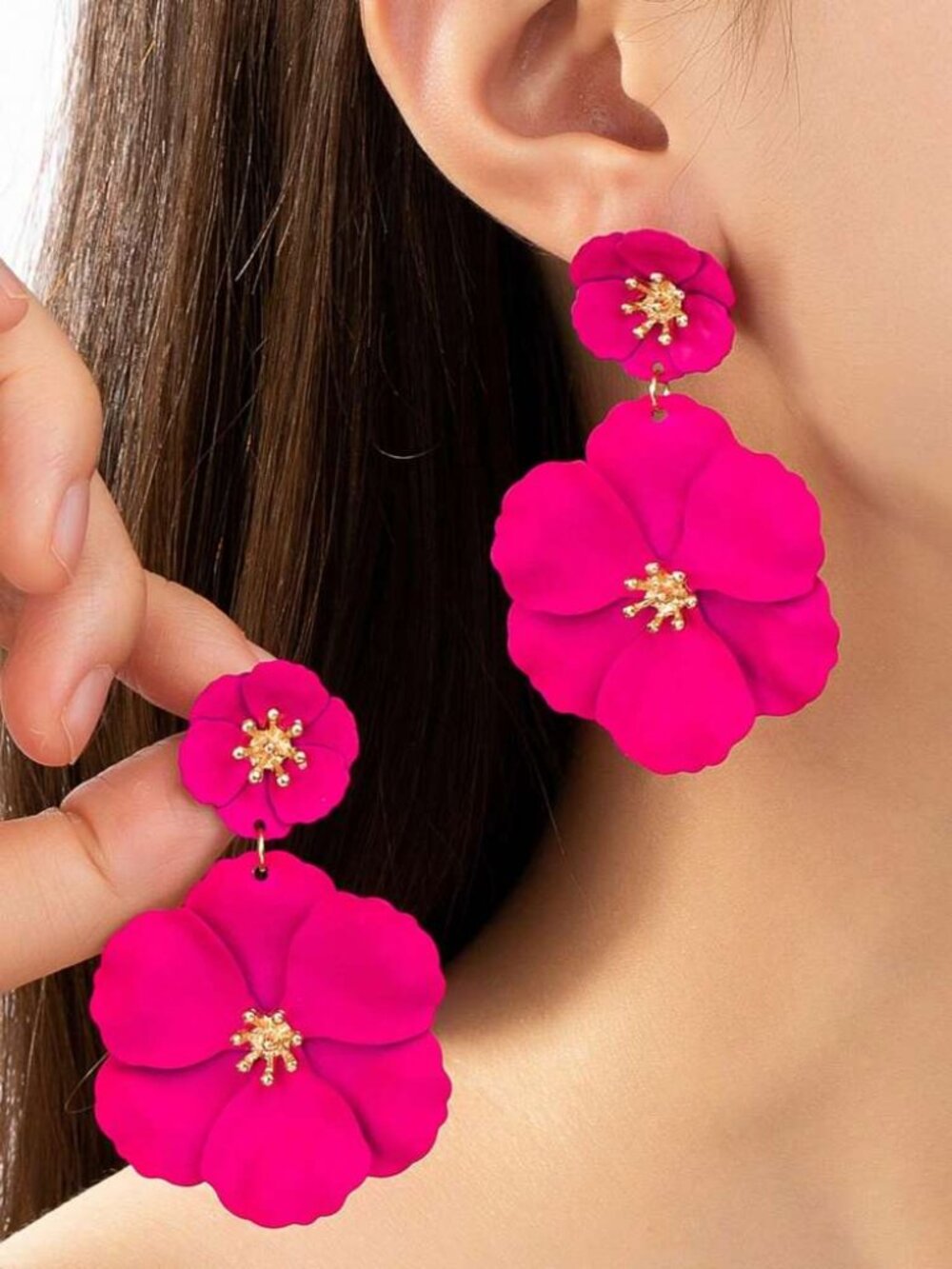 Statement Earrings in Magenta
